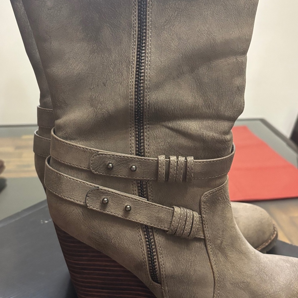 Olive green wedge heel boot